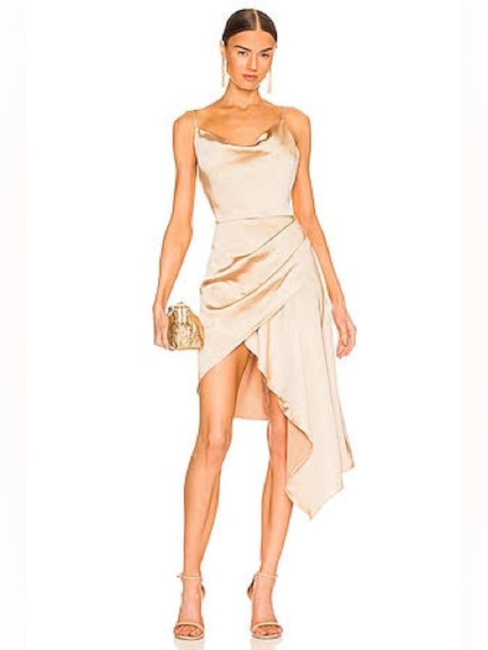 NWT ELLIATT Jacinda Dress Gold Satin Asymmetrical Cocktail Wedding Guest S